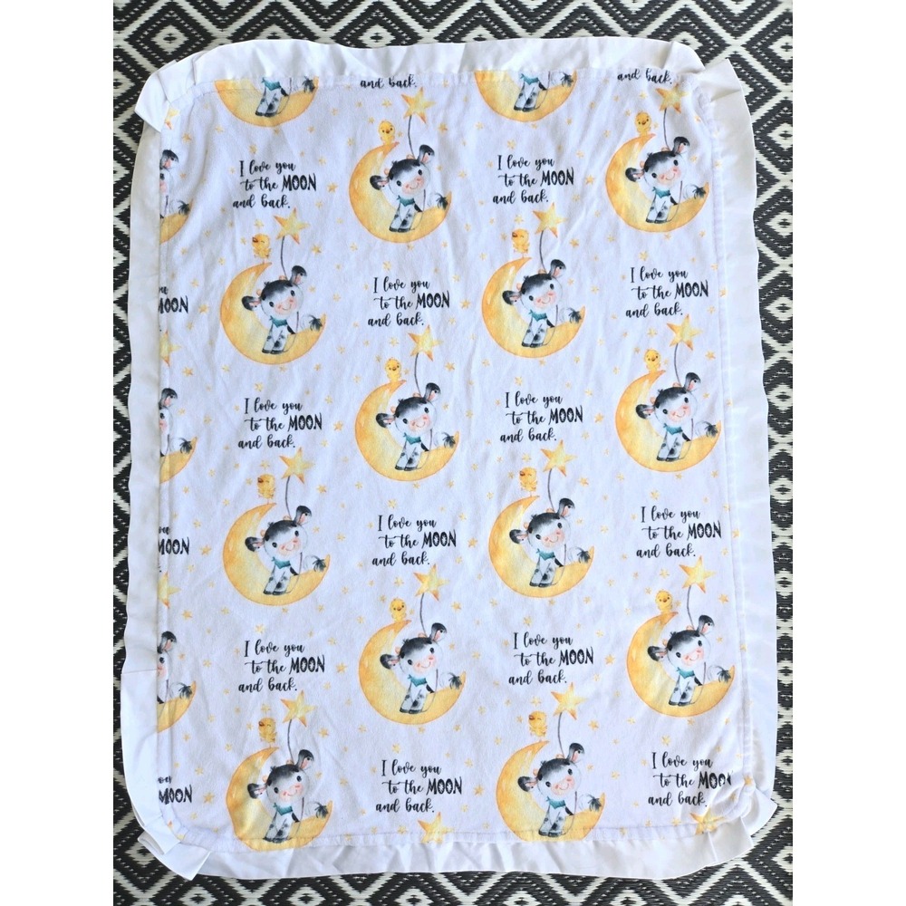 Cow Nursery Minky Baby Blanket Lovey Love You To The Moon & Back Handmade